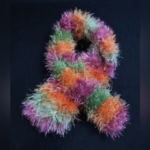 Made By Me! 33x4 Inch Fuzzy Yarn Vibrant Multicolor Knot Scarf "Copacabana"